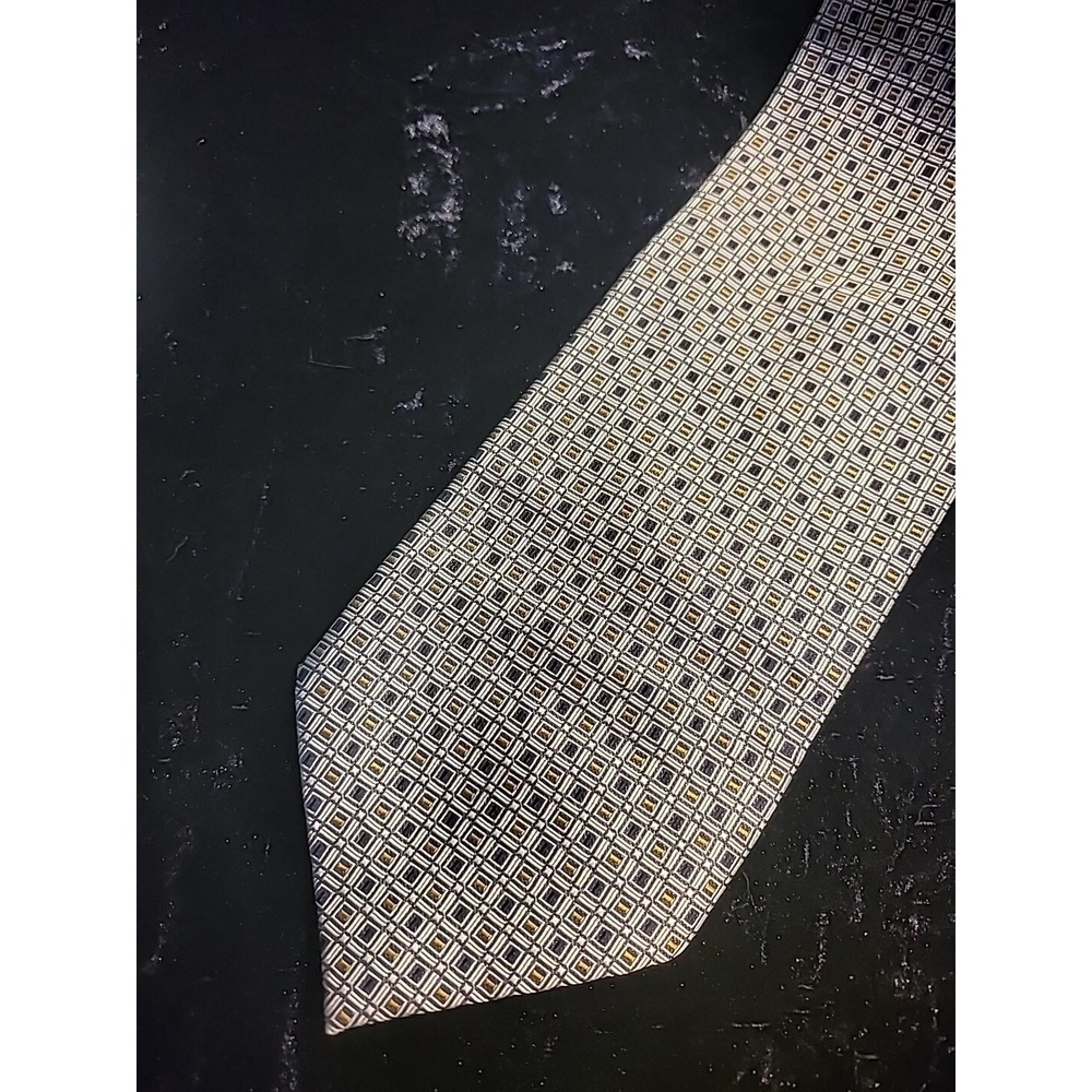 Vintage Roberto Villini Mens Neck Tie Gray Black Gold Keeper Professional Suit
